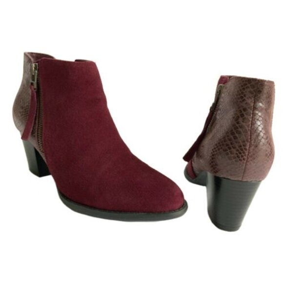 Vionic Bootie Size 7M Maroon Anne Leather Upright Block Heel - Picture 3 of 11